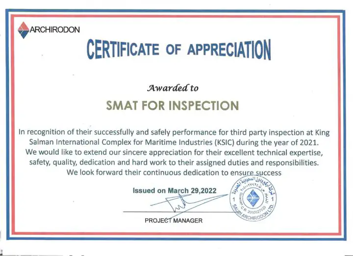 Archirodon certificate of appreciation awarded to SMAT